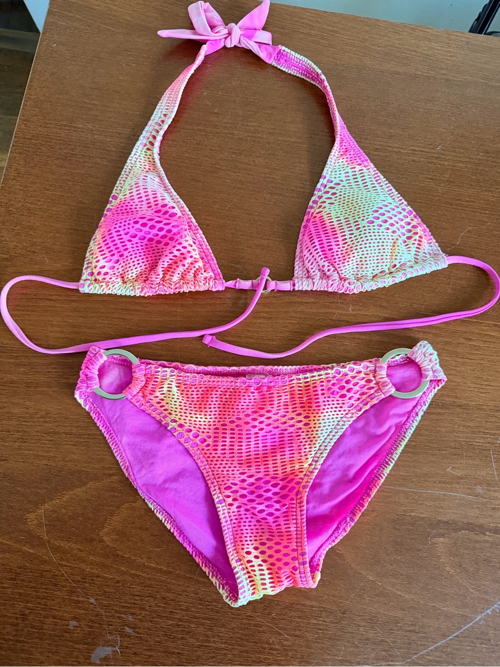 Gossip Girl Pink Tie-Dye Triangle Bikini with Ring-Detail Bottoms